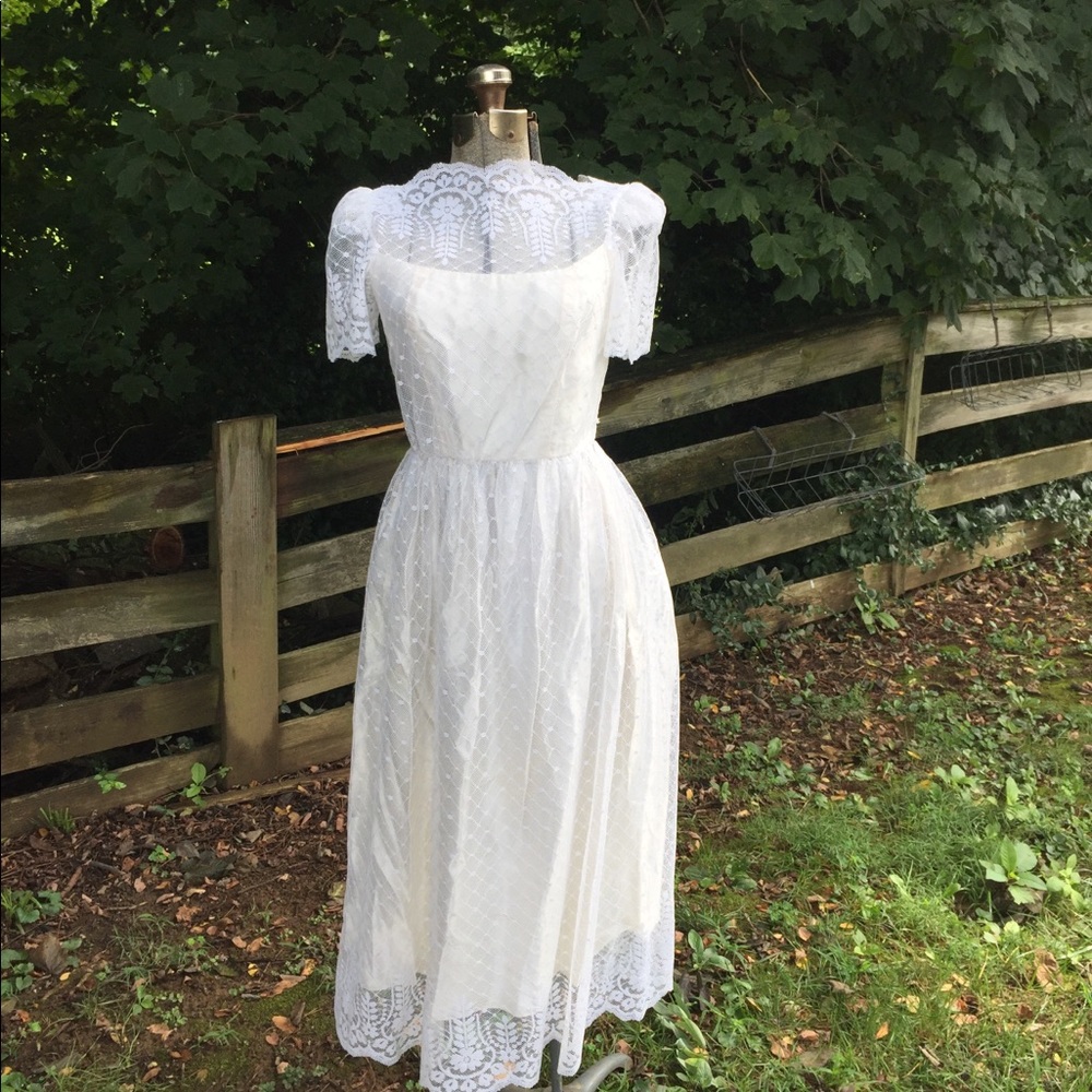 Vintage Lace Midi Cottagecore Dress Wedding